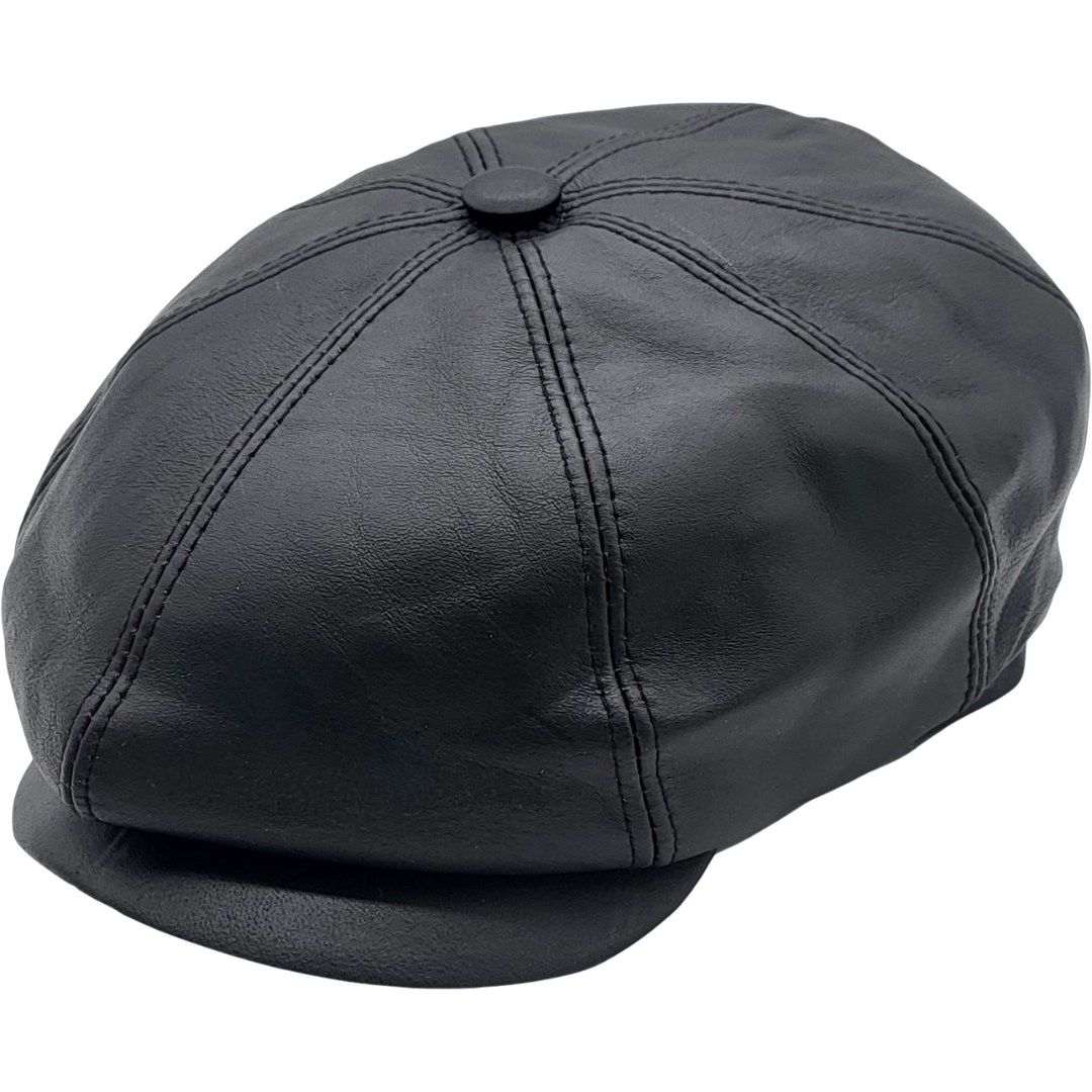 Svart leður newsboy - Leður