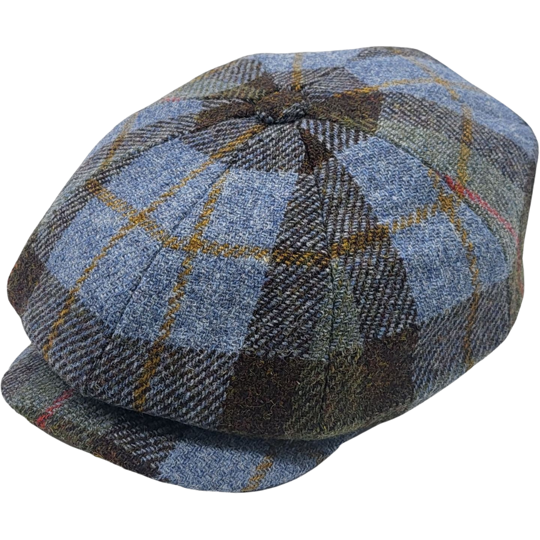 Ljósblá og brúnn köflóttur newsboy