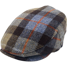 Load image into Gallery viewer, Ljósblár og brúnn flat cap - 100% ull
