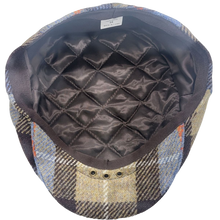 Load image into Gallery viewer, Ljósblár og brúnn flat cap - 100% ull
